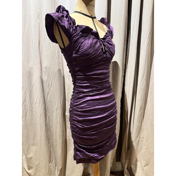 BCBG 90s Ruched Stretch Taffeta Wiggle Dress Size 2 Fits Up To 4/6 - Picture 2 of 6